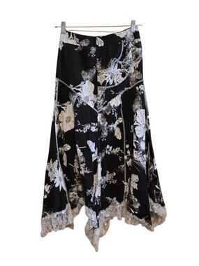 Black & White Floral Midi Skirt With Lace Trim